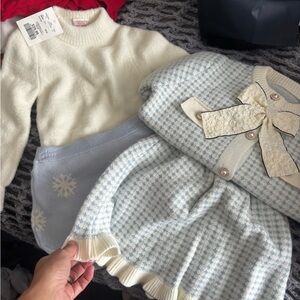 Cream and Blue Knit Sweater Set